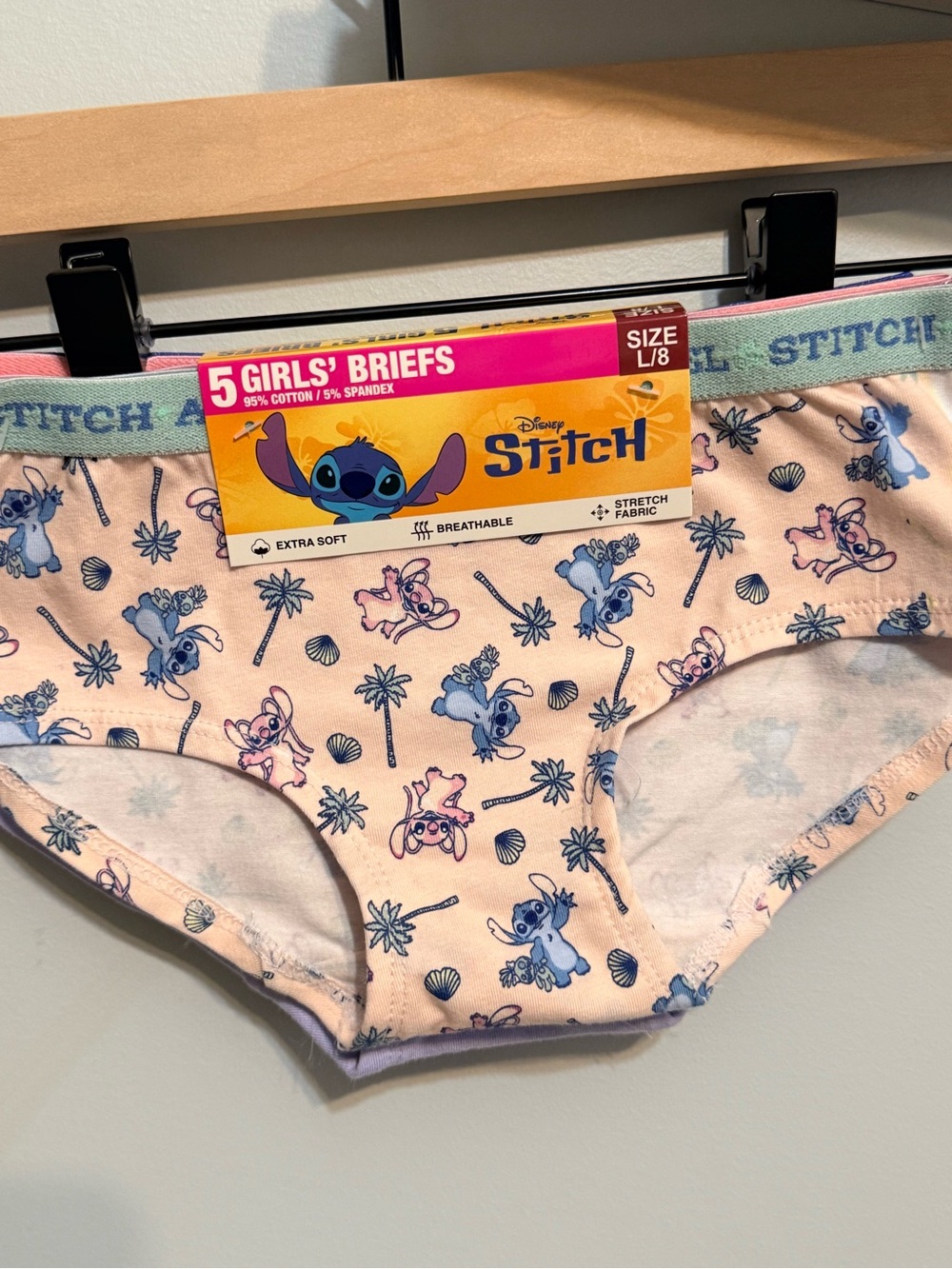 Disney Girls' Stitch Briefs in Light Pink with Blue Accents - 5 Pack